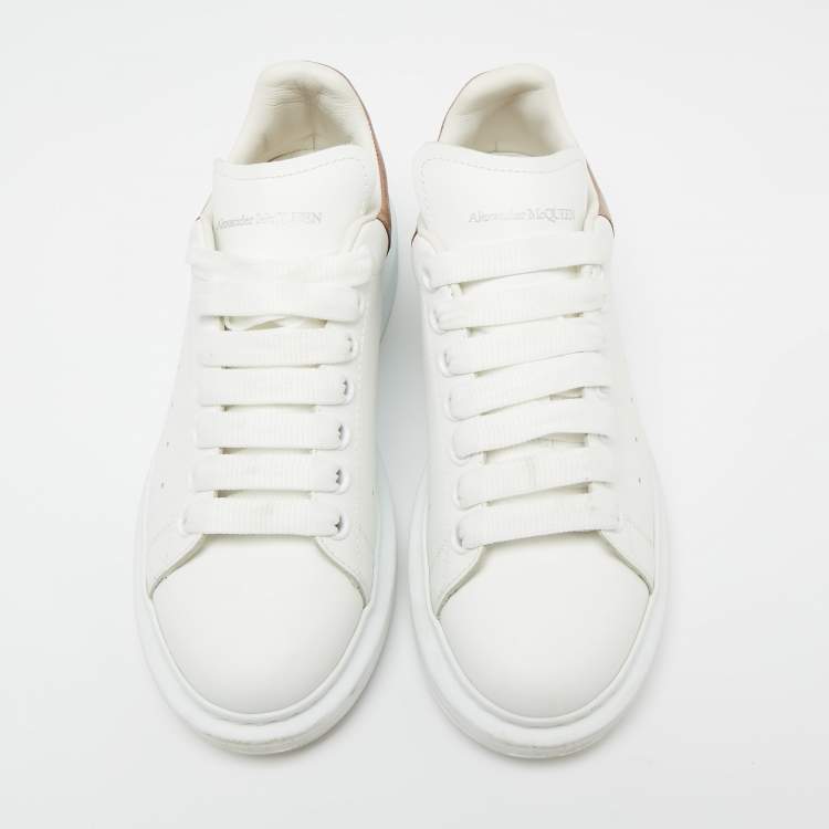 Pre Owned Alexander McQueen White/Gold Leather Oversized Sneakers Size 38