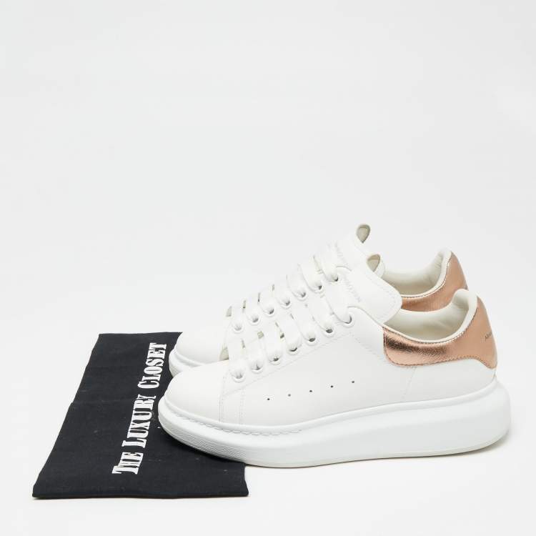 Pre Owned Alexander McQueen White/Gold Leather Oversized Sneakers Size 38
