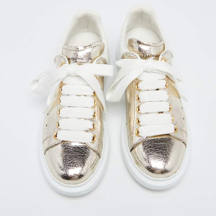 Pre Owned Alexander McQueen White/Gold  Leather Oversized Sneakers Size 36