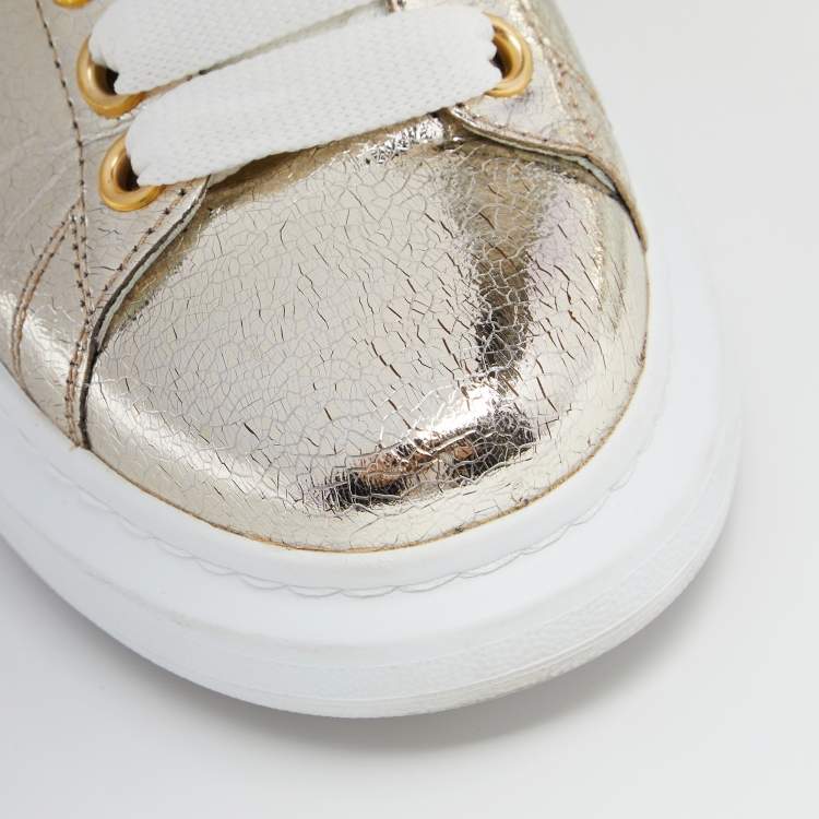Pre Owned Alexander McQueen White/Gold  Leather Oversized Sneakers Size 36