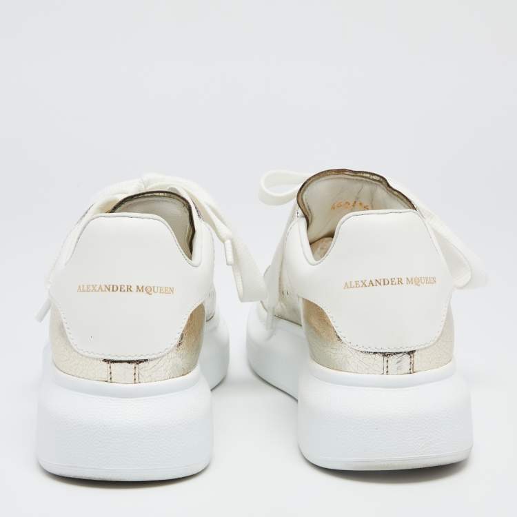 Pre Owned Alexander McQueen White/Gold  Leather Oversized Sneakers Size 36