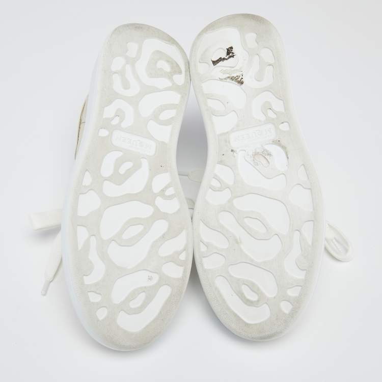 Pre Owned Alexander McQueen White/Gold  Leather Oversized Sneakers Size 36