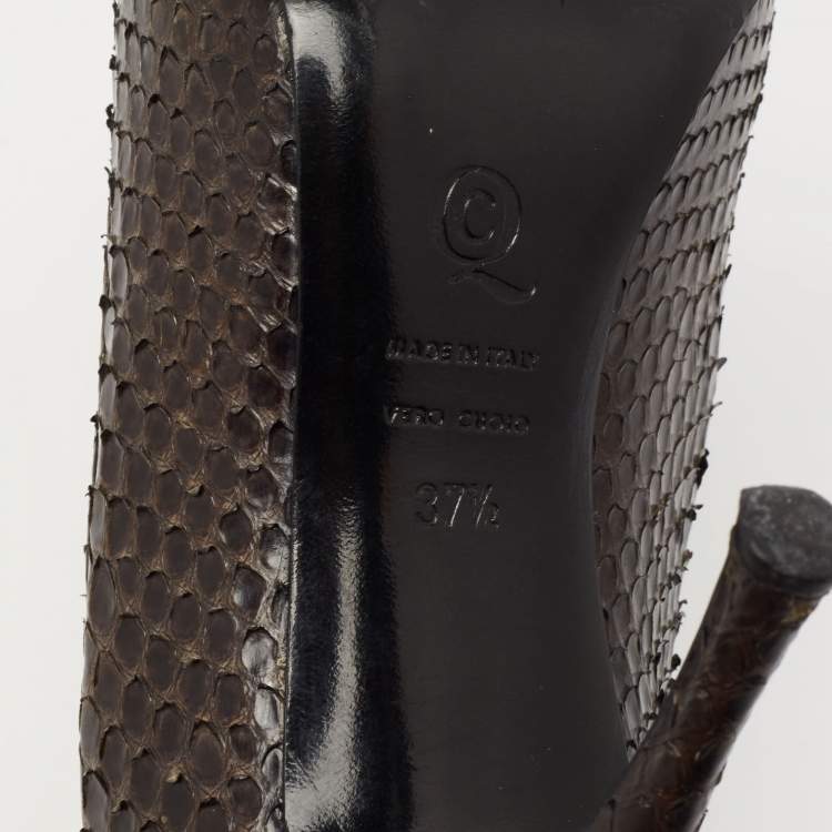 Pre Owned Alexander McQueen Dark Green Python Leather Round Toe Pumps Size 37.5