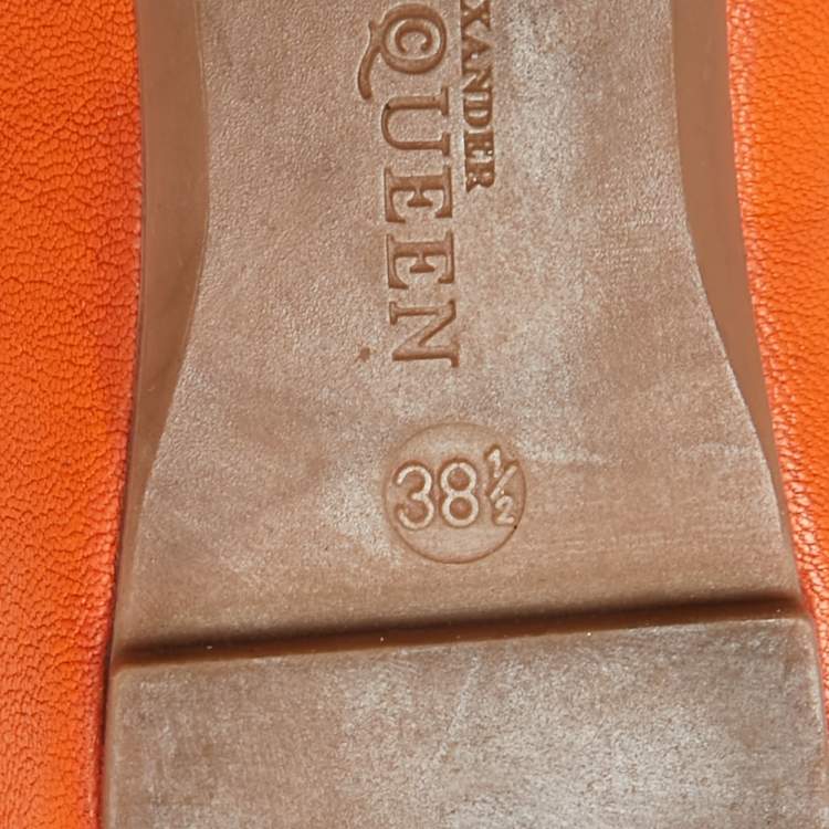 Pre Owned Alexander McQueen Orange Leather Skull City Ballet Flats Size 38.5