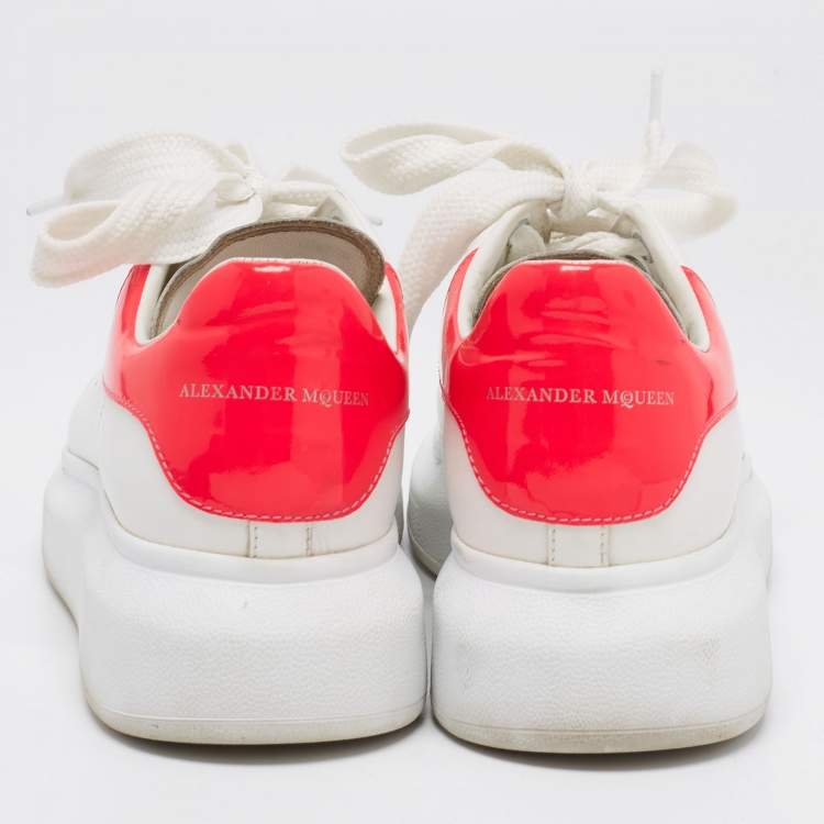 Pre Owned Alexander McQueen White/Hot Pink Leather Oversized Sneakers Size 35.5