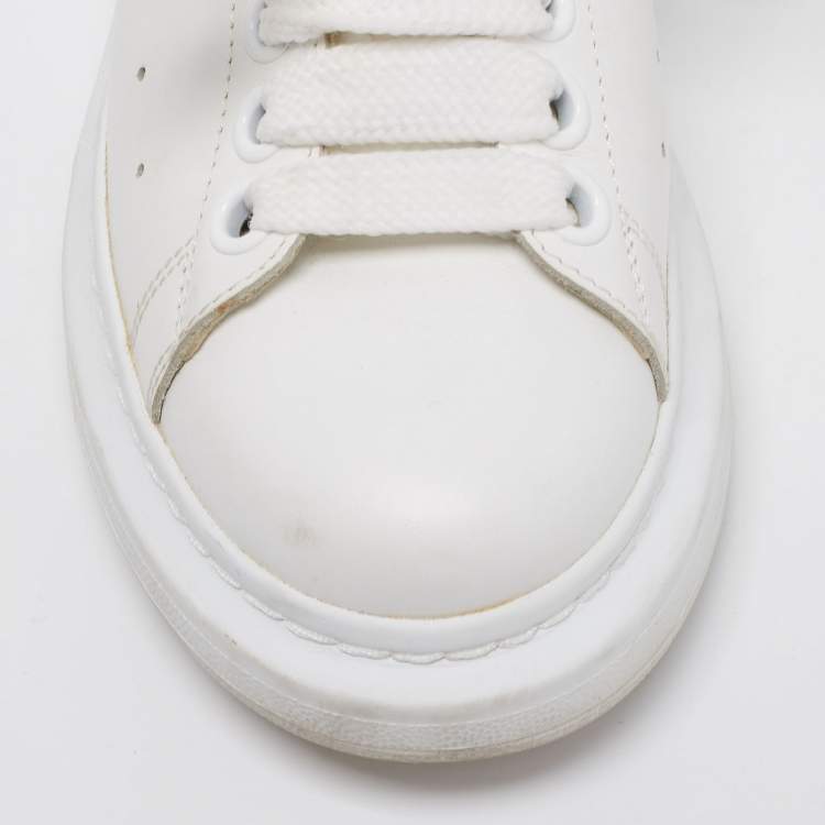 Pre Owned Alexander McQueen White/Hot Pink Leather Oversized Sneakers Size 35.5
