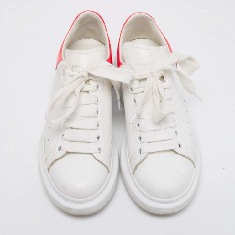 Pre Owned Alexander McQueen White/Hot Pink Leather Oversized Sneakers Size 35.5