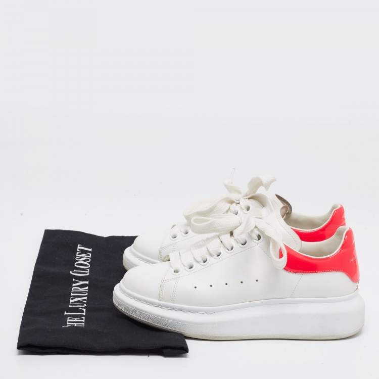 Pre Owned Alexander McQueen White/Hot Pink Leather Oversized Sneakers Size 35.5