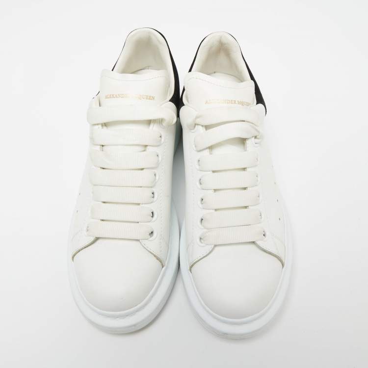 Pre Owned Alexander McQueen White/Black Leather And Suede Oversized Sneakers Size 38