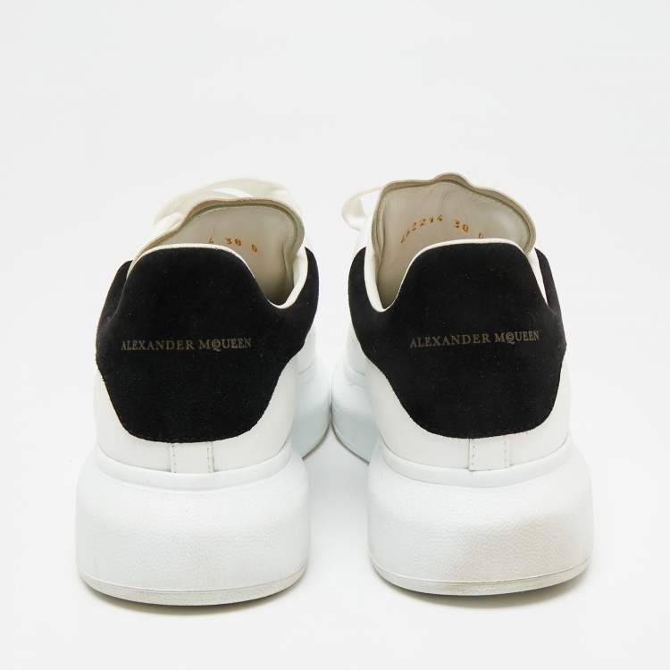 Pre Owned Alexander McQueen White/Black Leather And Suede Oversized Sneakers Size 38