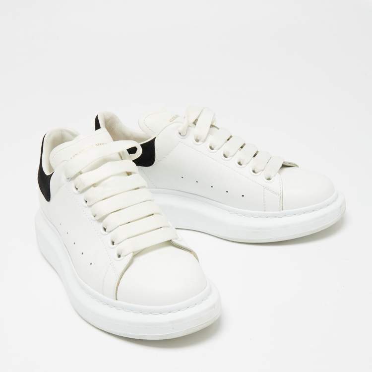 Pre Owned Alexander McQueen White/Black Leather And Suede Oversized Sneakers Size 38