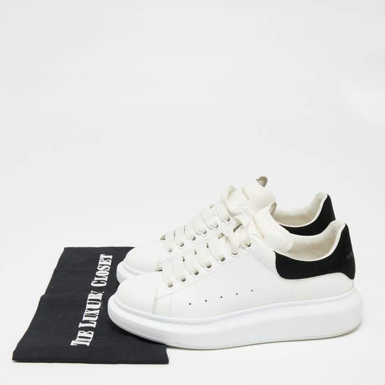 Pre Owned Alexander McQueen White/Black Leather And Suede Oversized Sneakers Size 38