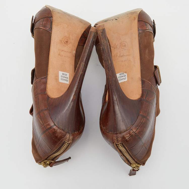 Pre Owned Alexander McQueen Brown Leather Buckle Ankle Length Boots Size 39