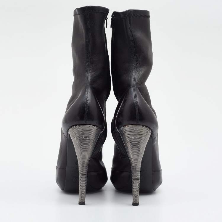 Pre Owned Alexander McQueen Black Leather Peep Toe Boots Size 39