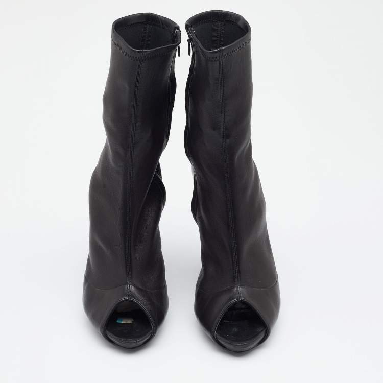 Pre Owned Alexander McQueen Black Leather Peep Toe Boots Size 39