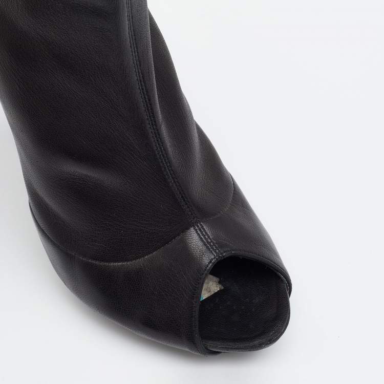 Pre Owned Alexander McQueen Black Leather Peep Toe Boots Size 39
