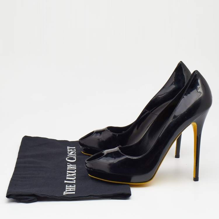 Pre Owned Alexander McQueen Patent Leather Peep Toe Pumps Size 40