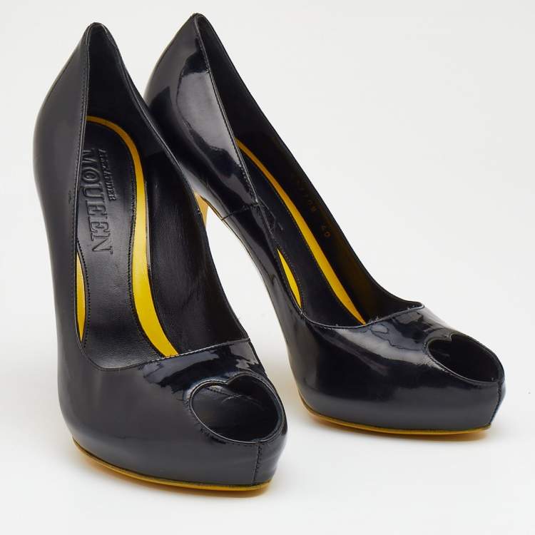 Pre Owned Alexander McQueen Patent Leather Peep Toe Pumps Size 40