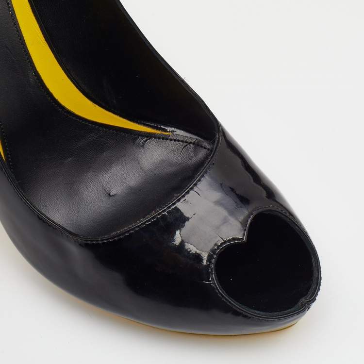 Pre Owned Alexander McQueen Patent Leather Peep Toe Pumps Size 40
