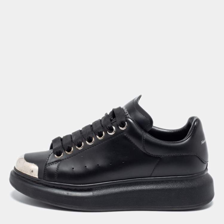 Alexander McQueen Black Leather Oversized Sneakers Size 37.5