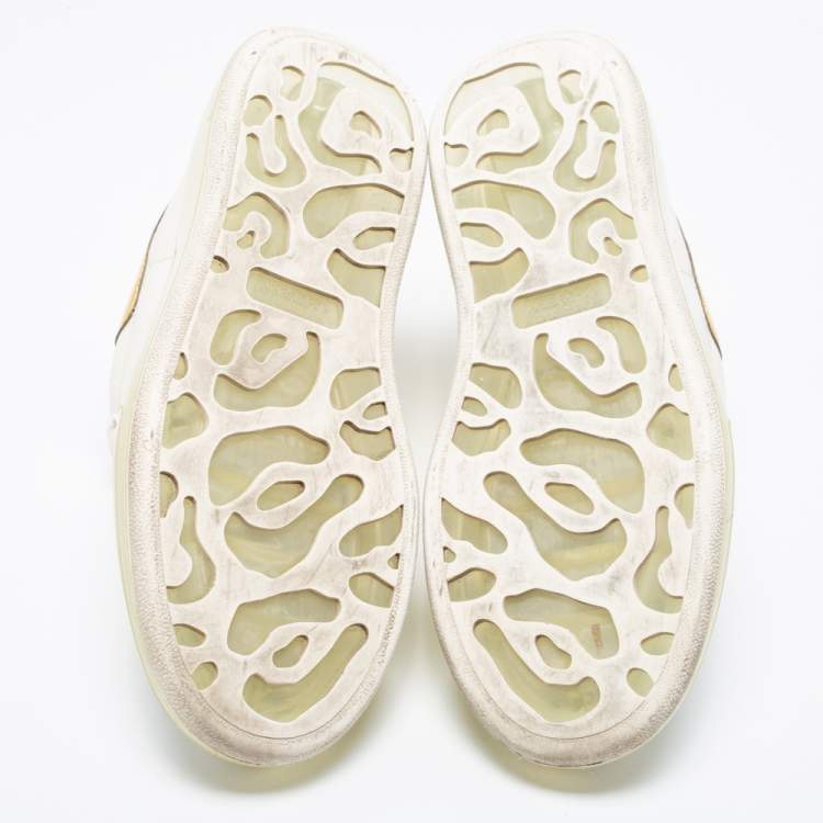 Pre Owned Alexander McQueen White/Gold Leather Oversized  Sneakers Size 37.5
