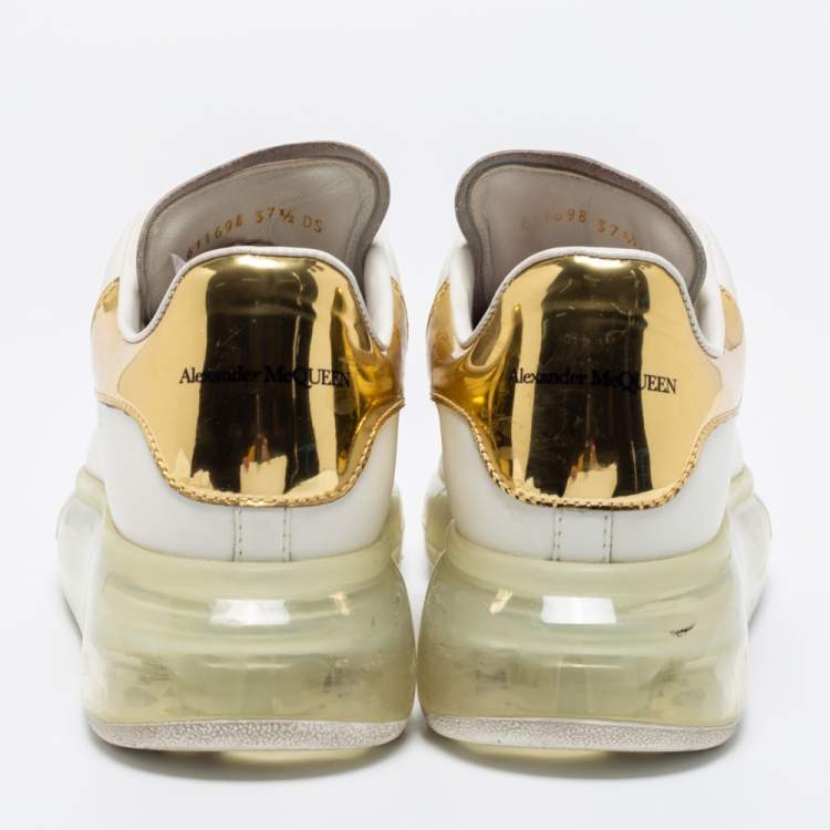 Pre Owned Alexander McQueen White/Gold Leather Oversized  Sneakers Size 37.5