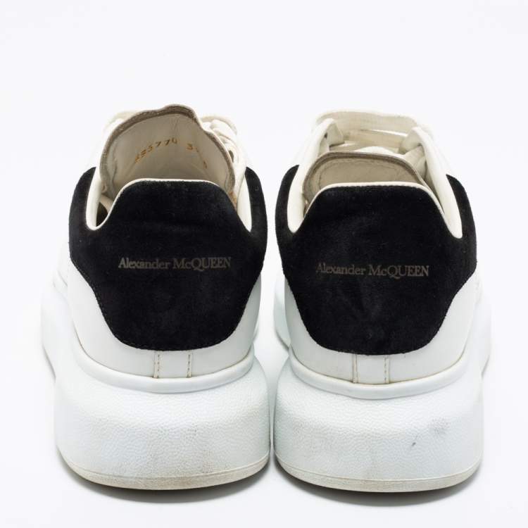Pre Owned Alexander McQueen White/Black Leather And Suede Oversized Sneakers Size 39