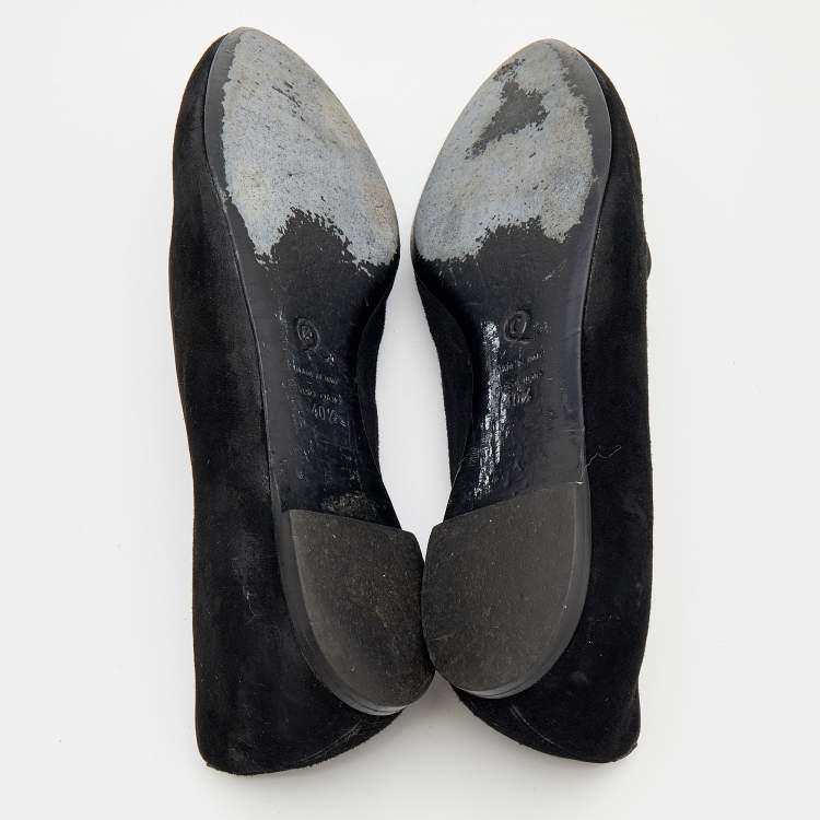 Pre Owned Alexander McQueen Black Suede Sequin Skull Smoking Slippers Size 40.5