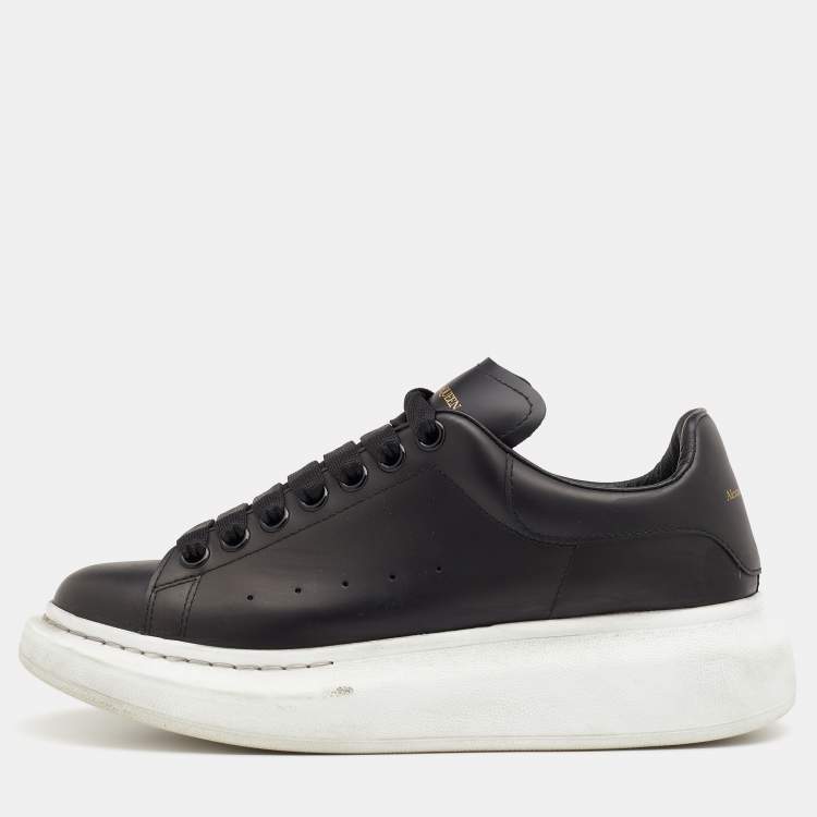Pre Owned Alexander McQueen Black Leather Trainers Low Top Sneakers Size 38.5