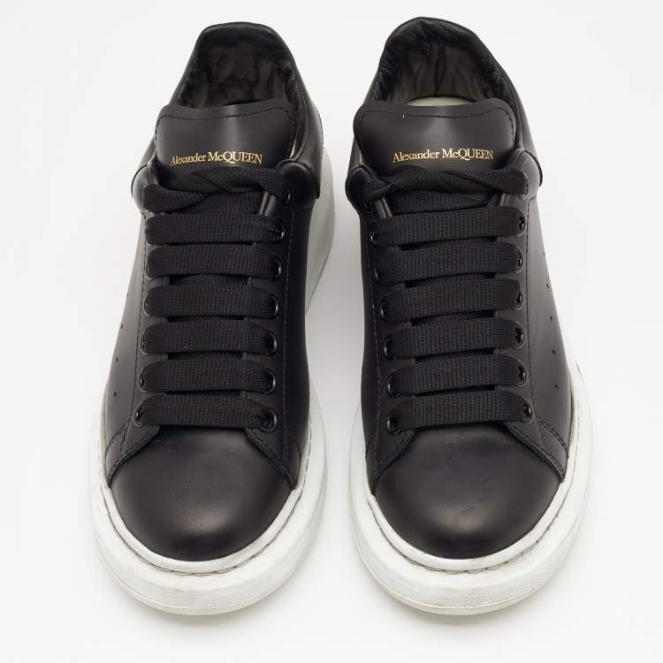 Pre Owned Alexander McQueen Black Leather Trainers Low Top Sneakers Size 38.5