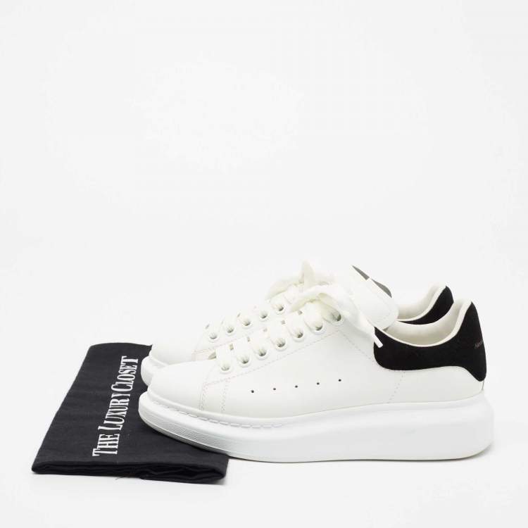 Pre Owned Alexander McQueen White/Black Leather and Suede Oversized Sneakers Size 38