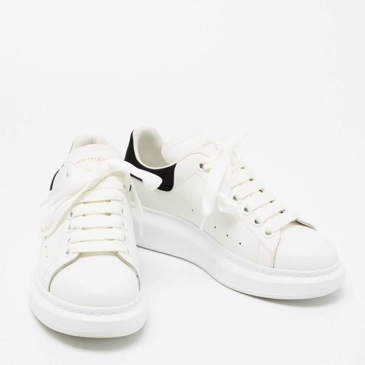 Pre Owned Alexander McQueen White/Black Leather and Suede Oversized Sneakers Size 38