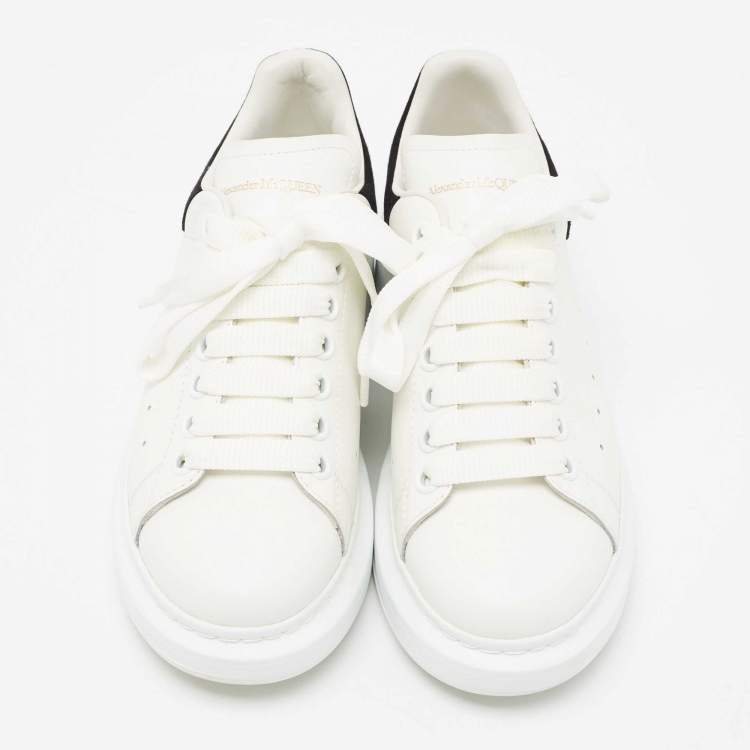 Pre Owned Alexander McQueen White/Black Leather and Suede Oversized Sneakers Size 38