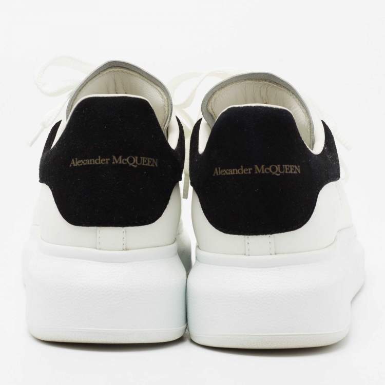 Pre Owned Alexander McQueen White/Black Leather and Suede Oversized Sneakers Size 38