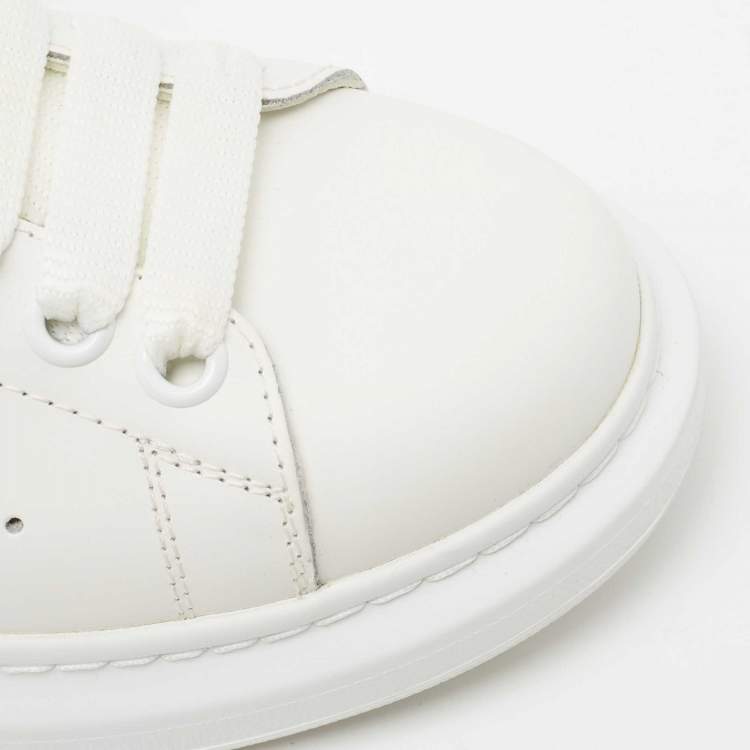 Pre Owned Alexander McQueen White/Black Leather and Suede Oversized Sneakers Size 38