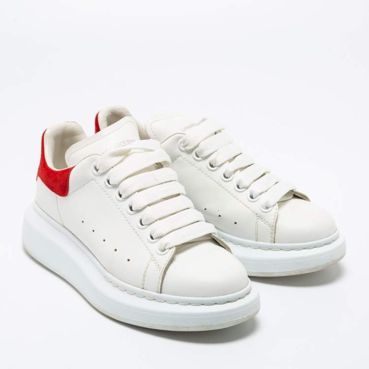 Pre Owned Alexander McQueen White/Red Leather Oversized Low Top Sneakers Size 36