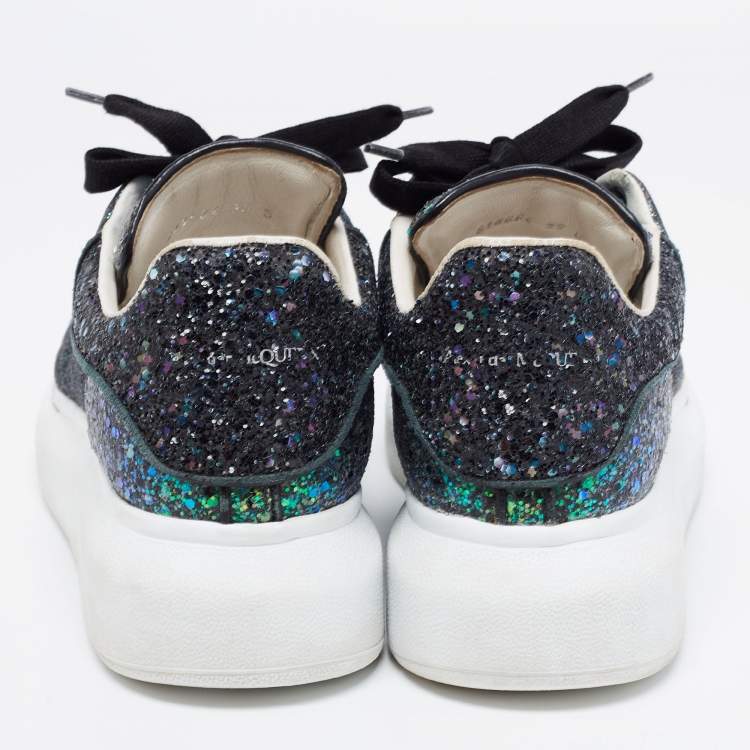 Pre Owned Alexander McQueen Metallic Black Glitter Oversized Sneakers Size 39
