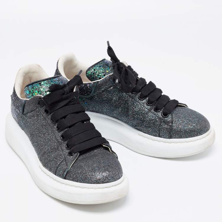 Pre Owned Alexander McQueen Metallic Black Glitter Oversized Sneakers Size 39