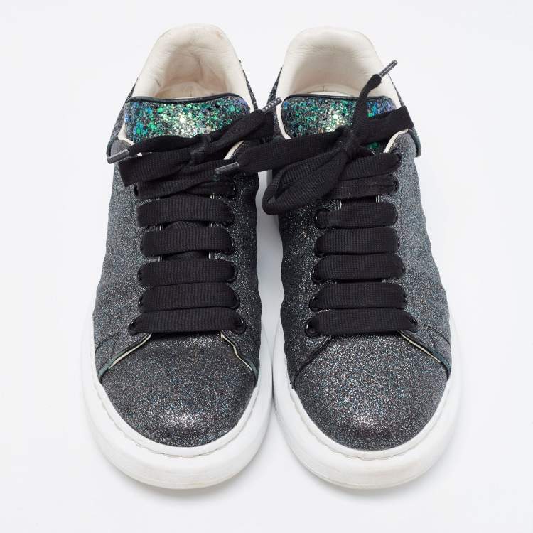 Pre Owned Alexander McQueen Metallic Black Glitter Oversized Sneakers Size 39