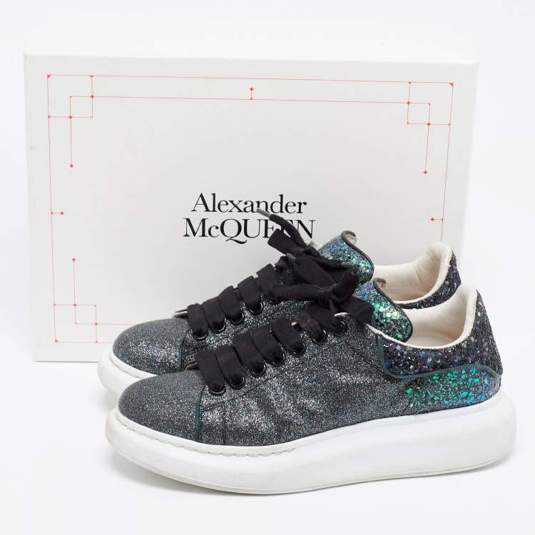 Pre Owned Alexander McQueen Metallic Black Glitter Oversized Sneakers Size 39