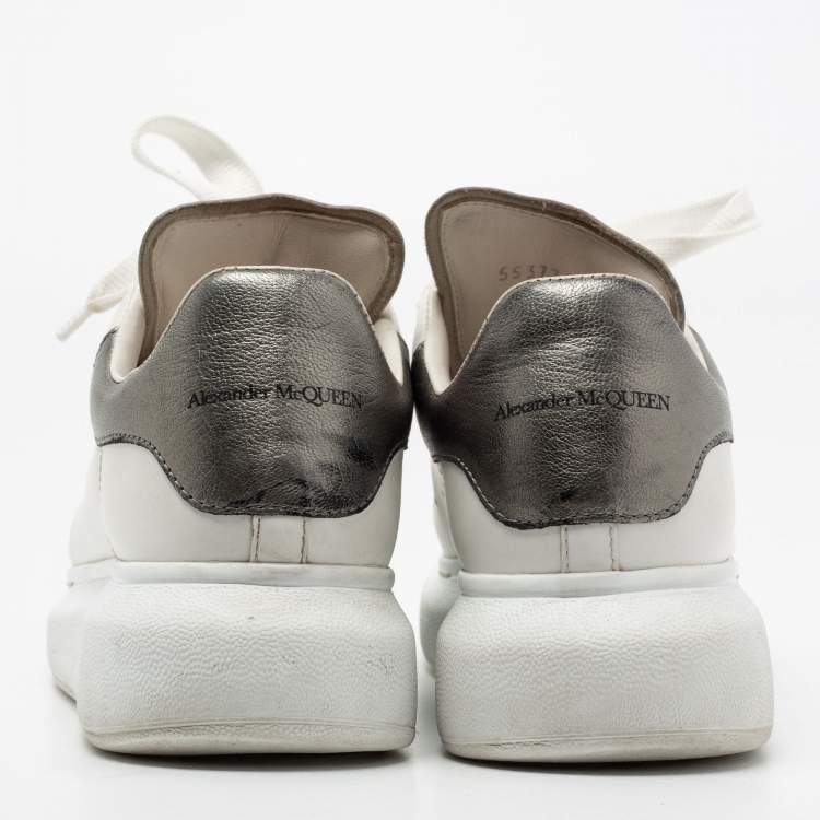 Pre Owned Alexander McQueen Metallic/White Leather Oversized Sneakers Size 39