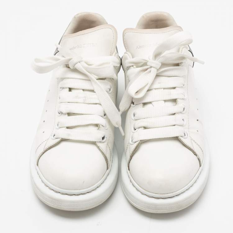 Pre Owned Alexander McQueen Metallic/White Leather Oversized Sneakers Size 39