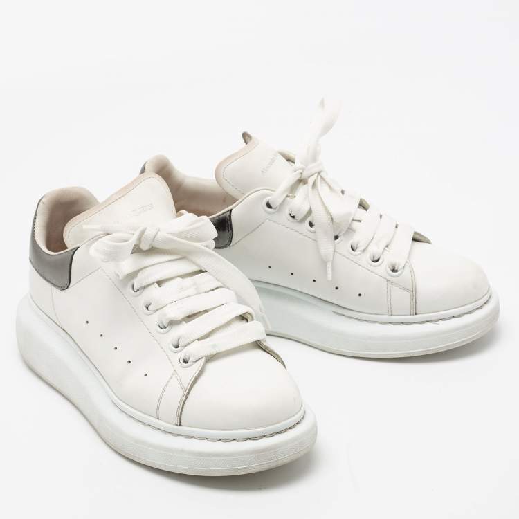 Pre Owned Alexander McQueen Metallic/White Leather Oversized Sneakers Size 39