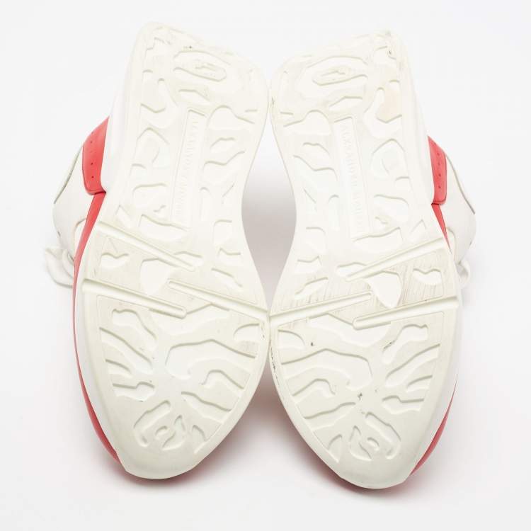 Pre Owned Alexander McQueen White/Red Leather And Fabric Oversized Runner Low Top Sneakers Size 38.5