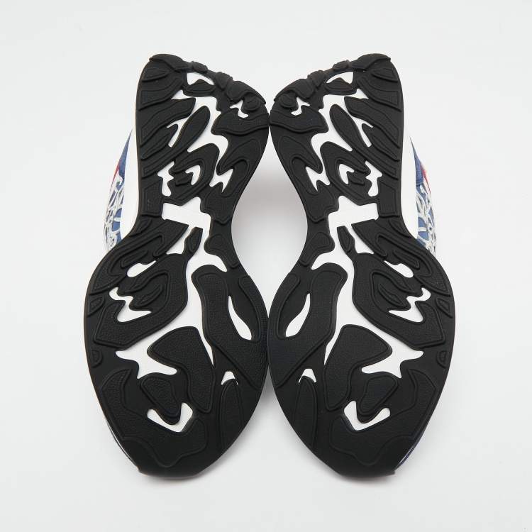 Pre Owned Alexander McQueen Navy Blue/Red Fabric, Leather and Suede Sprint Runner Low-Top Sneakers Size 37