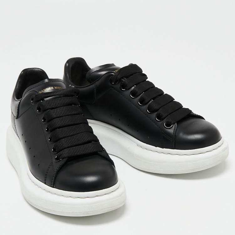 Pre Owned Alexander McQueen Black Leather Oversized Low-Top Sneakers Size 36