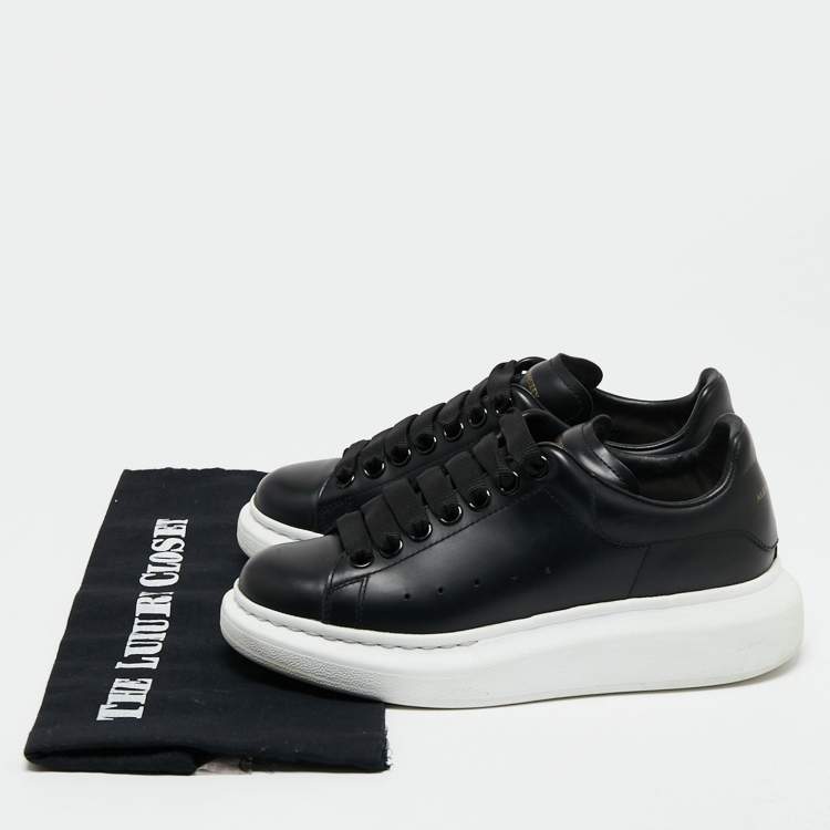Pre Owned Alexander McQueen Black Leather Oversized Low-Top Sneakers Size 36