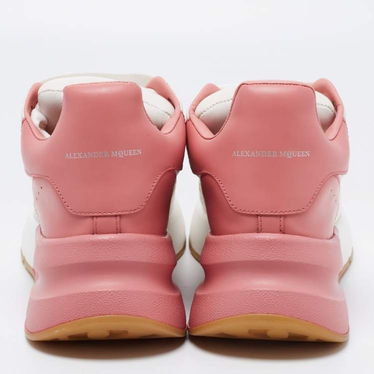Pre Owned Alexander McQueen White/Pink Leather Oversized Runner Sneakers Size 39