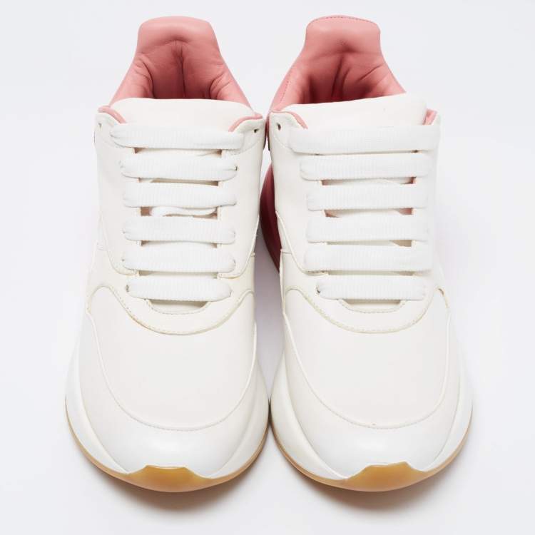 Pre Owned Alexander McQueen White/Pink Leather Oversized Runner Sneakers Size 39