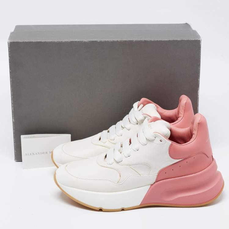 Pre Owned Alexander McQueen White/Pink Leather Oversized Runner Sneakers Size 39
